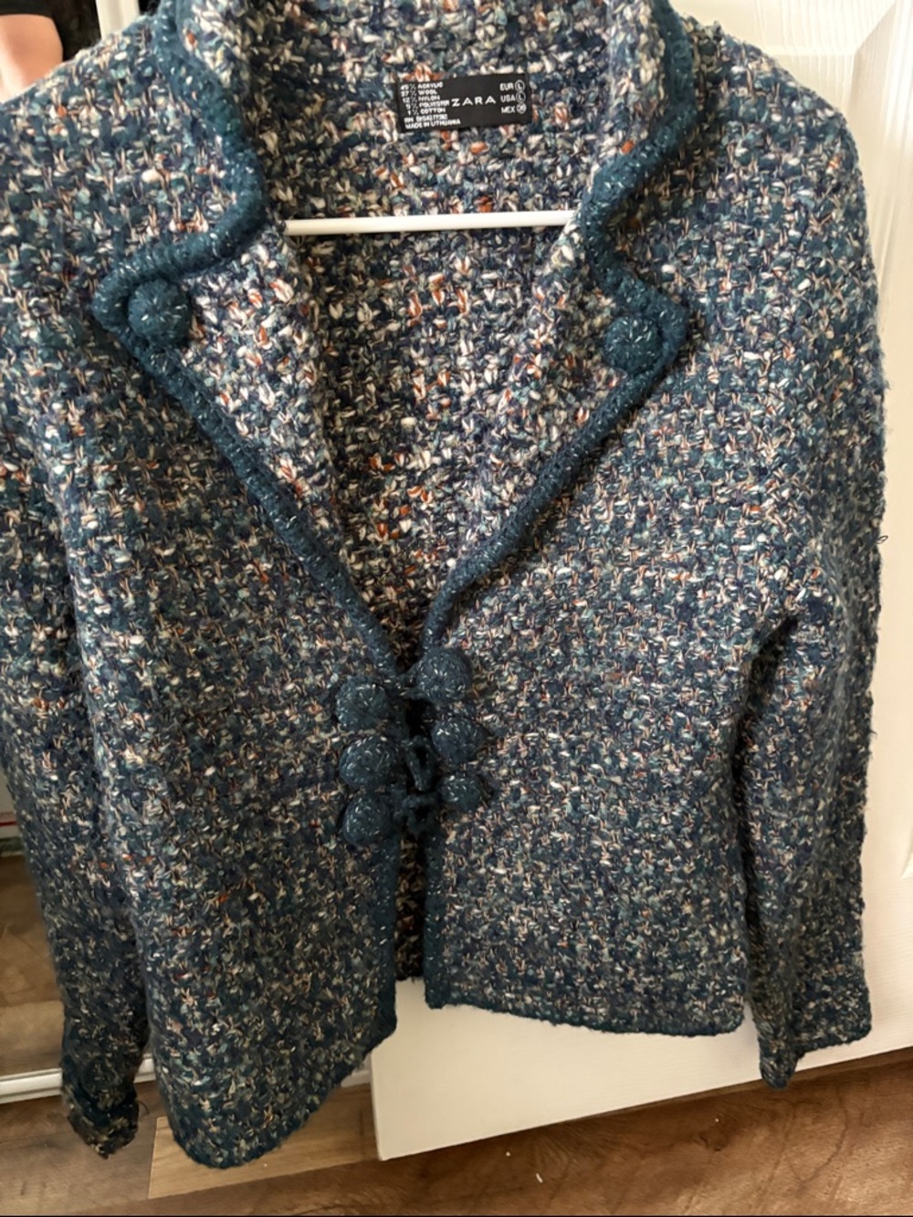 Zara Teal Multi Tweed Bouclé Blazer